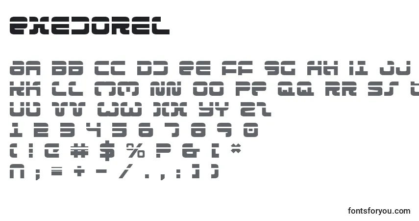 Czcionka Exedorel – alfabet, cyfry, specjalne znaki
