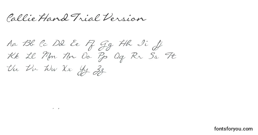 Шрифт CallieHandTrialVersion – алфавит, цифры, специальные символы