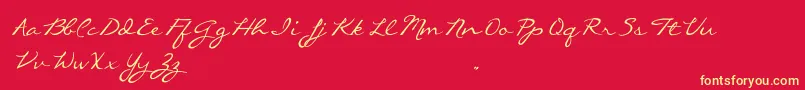 Fonte CallieHandTrialVersion – fontes amarelas em um fundo vermelho