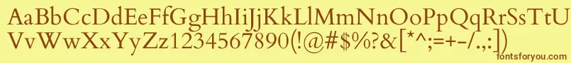 フォントCardoRegular – 茶色の文字が黄色の背景にあります。