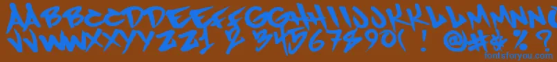 Humanrase-Schriftart – Blaue Schriften auf braunem Hintergrund