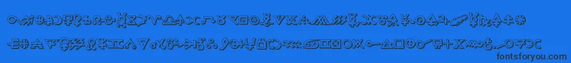 Hermeticspellbook3D-Schriftart – Schwarze Schriften auf blauem Hintergrund
