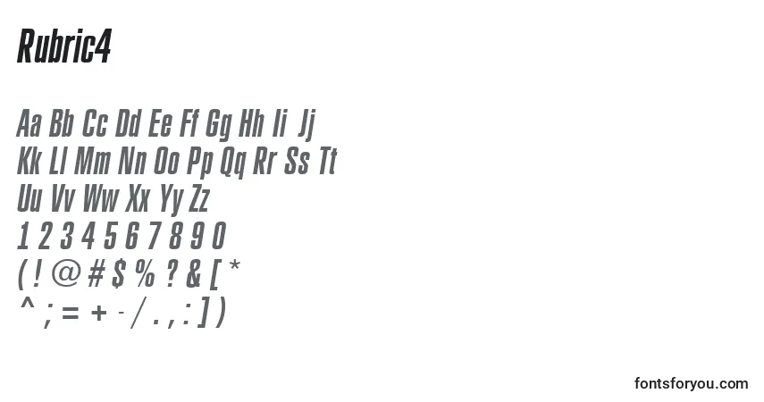 A fonte Rubric4 – alfabeto, números, caracteres especiais