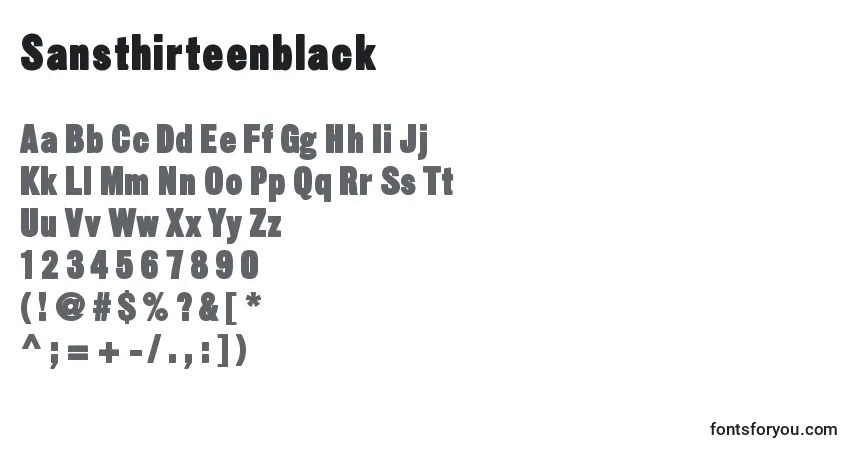 A fonte Sansthirteenblack – alfabeto, números, caracteres especiais