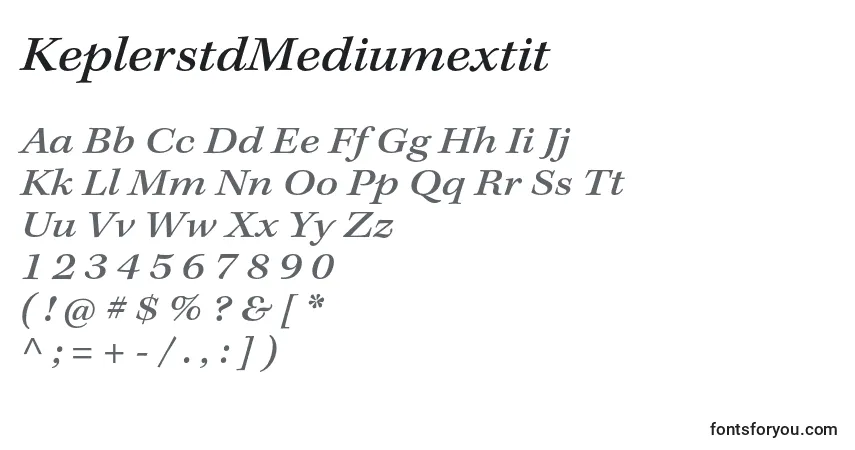 A fonte KeplerstdMediumextit – alfabeto, números, caracteres especiais