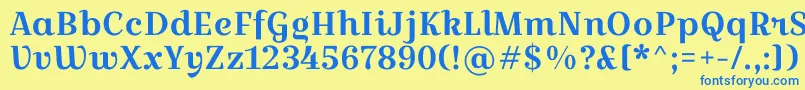 フォントCroissantoneRegular – 青い文字が黄色の背景にあります。