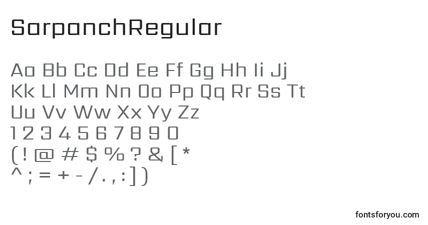 A fonte SarpanchRegular – alfabeto, números, caracteres especiais