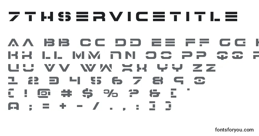 Schriftart 7thservicetitle – Alphabet, Zahlen, spezielle Symbole