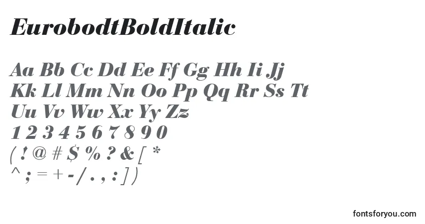 Шрифт EurobodtBoldItalic – алфавит, цифры, специальные символы