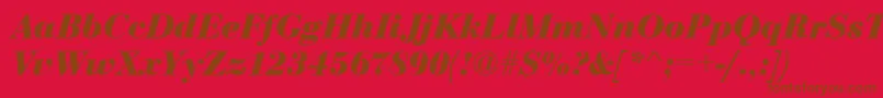 Weitere Informationen zur EurobodtBoldItalic-Schriftart EurobodtBoldItalic-Schriftart – Braune Schriften auf rotem Hintergrund