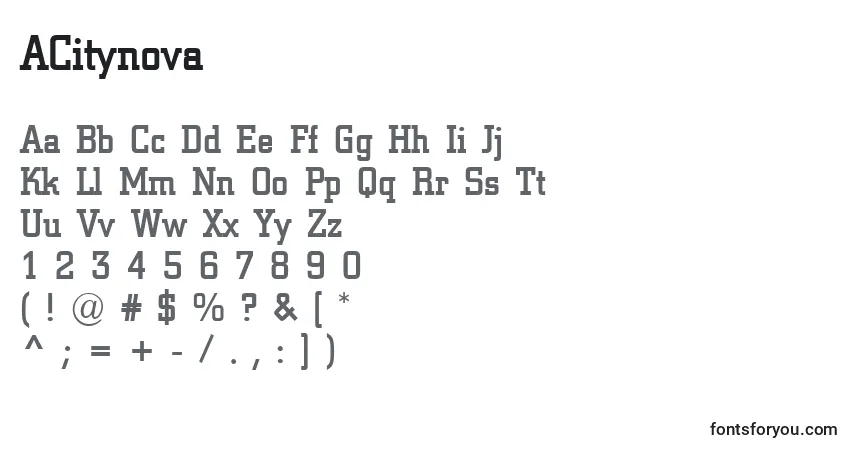 Fuente ACitynova - alfabeto, números, caracteres especiales