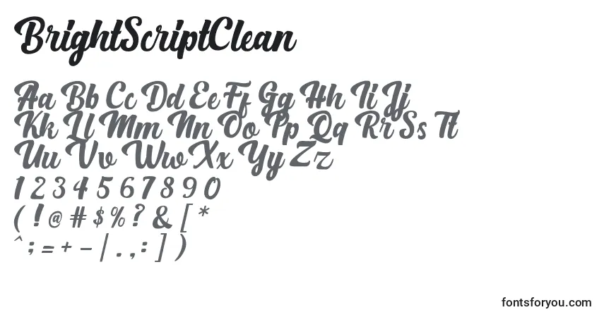 Czcionka BrightScriptClean – alfabet, cyfry, specjalne znaki