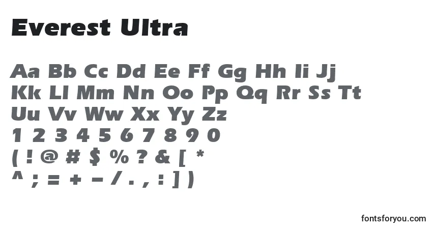 A fonte Everest Ultra – alfabeto, números, caracteres especiais