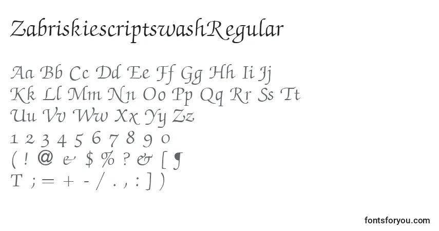 ZabriskiescriptswashRegular font – alphabet, numbers, special characters