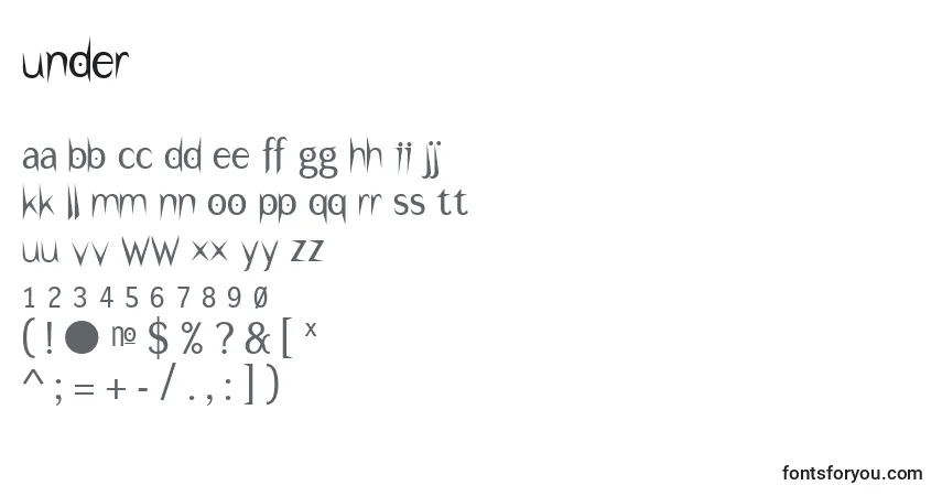 Czcionka Under – alfabet, cyfry, specjalne znaki