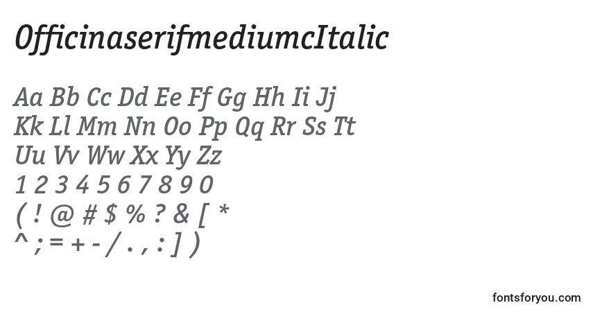 Czcionka OfficinaserifmediumcItalic – alfabet, cyfry, specjalne znaki