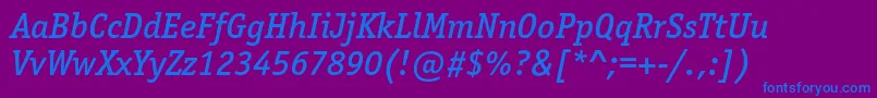 フォントOfficinaserifmediumcItalic – 紫色の背景に青い文字