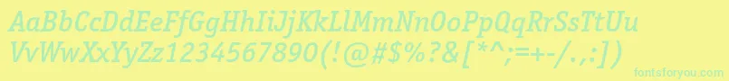 OfficinaserifmediumcItalic-Schriftart – Grüne Schriften auf gelbem Hintergrund