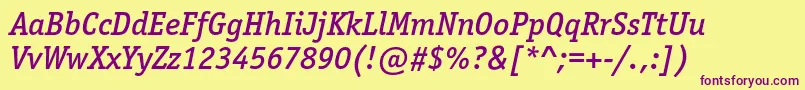 OfficinaserifmediumcItalic-fontti – violetit fontit keltaisella taustalla