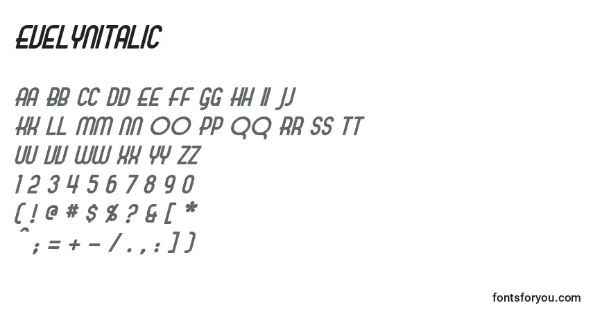 Fuente EvelynItalic - alfabeto, números, caracteres especiales