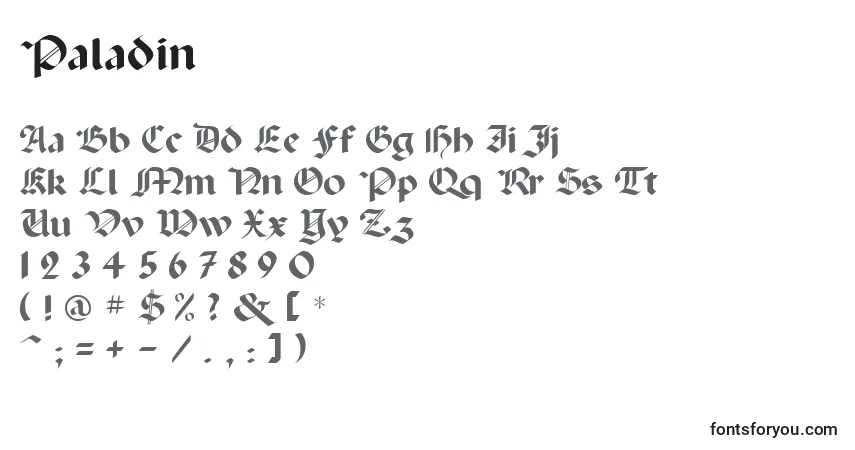 Schriftart Paladin – Alphabet, Zahlen, spezielle Symbole