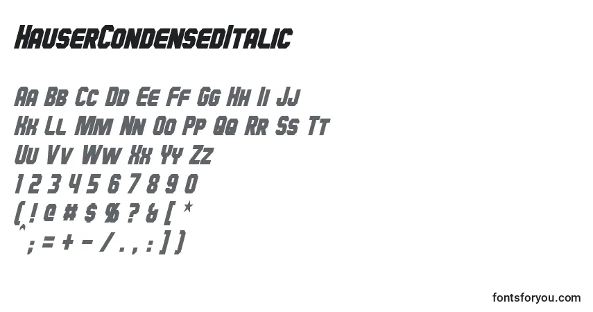 HauserCondensedItalicフォント–アルファベット、数字、特殊文字