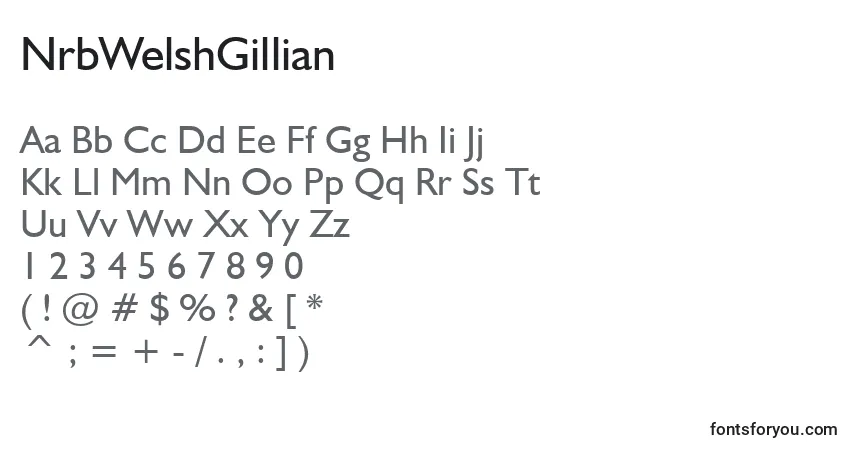 A fonte NrbWelshGillian – alfabeto, números, caracteres especiais