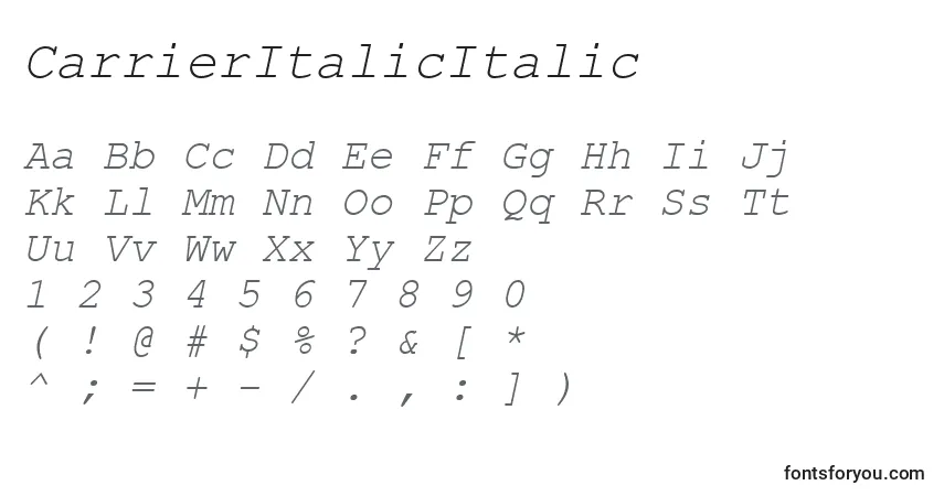 Czcionka CarrierItalicItalic – alfabet, cyfry, specjalne znaki