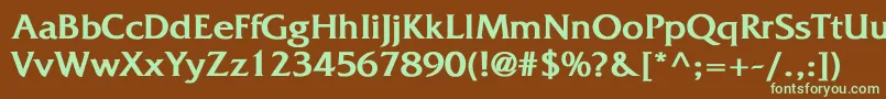 フォントWhitethorningBold – 緑色の文字が茶色の背景にあります。