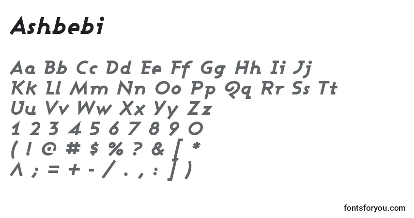 Schriftart Ashbebi – Alphabet, Zahlen, spezielle Symbole