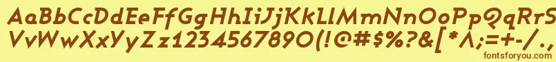 フォントAshbebi – 茶色の文字が黄色の背景にあります。