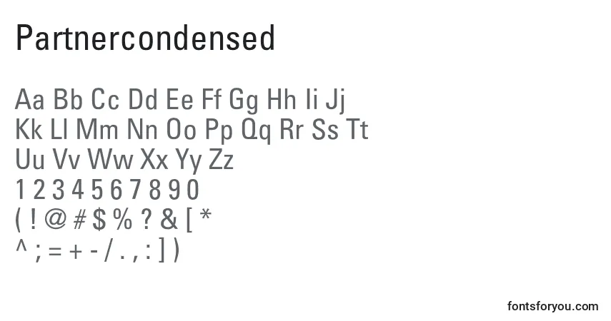 Czcionka Partnercondensed – alfabet, cyfry, specjalne znaki