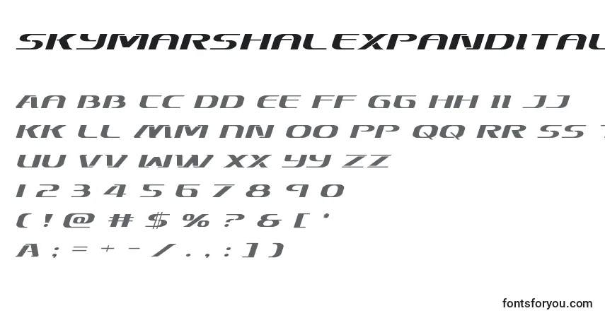 Czcionka Skymarshalexpandital – alfabet, cyfry, specjalne znaki