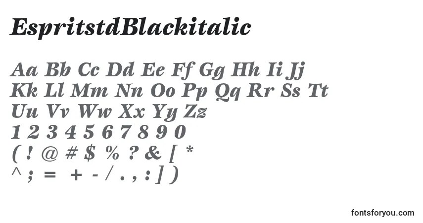 Czcionka EspritstdBlackitalic – alfabet, cyfry, specjalne znaki
