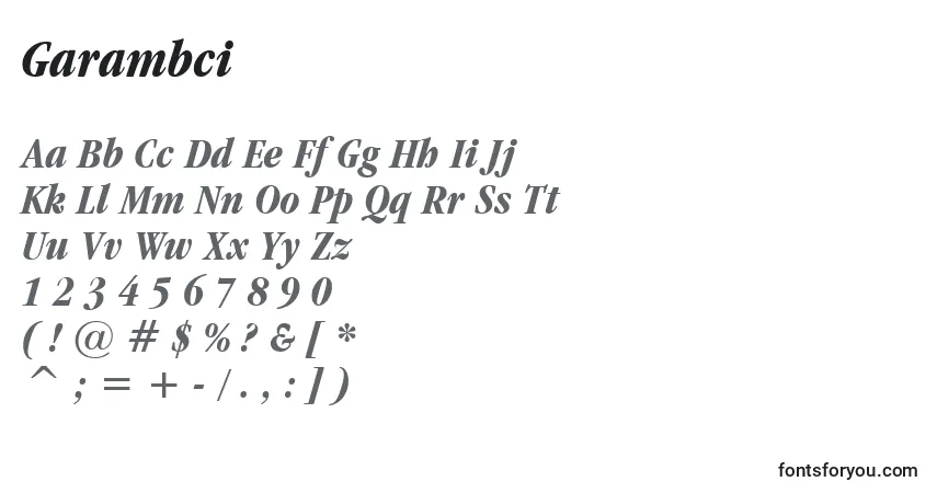 A fonte Garambci – alfabeto, números, caracteres especiais