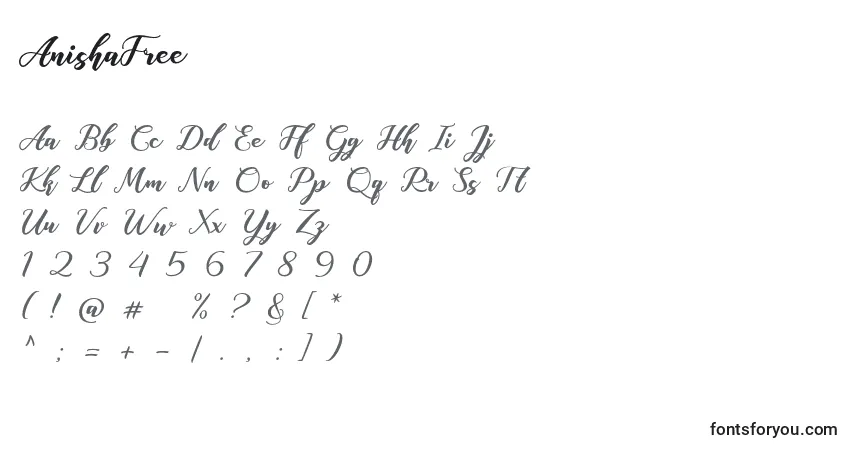 Schriftart AnishaFree – Alphabet, Zahlen, spezielle Symbole