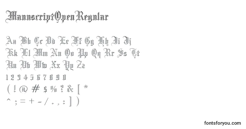 A fonte ManuscriptOpenRegular – alfabeto, números, caracteres especiais