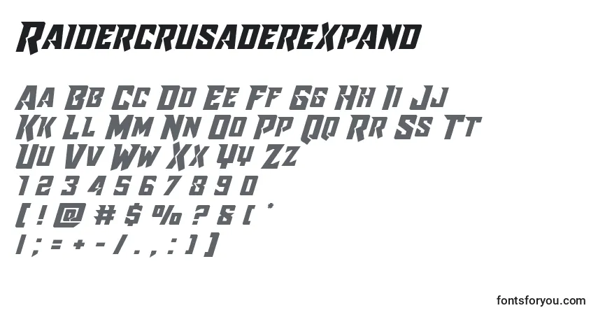Raidercrusaderexpand-fontti – aakkoset, numerot, erikoismerkit
