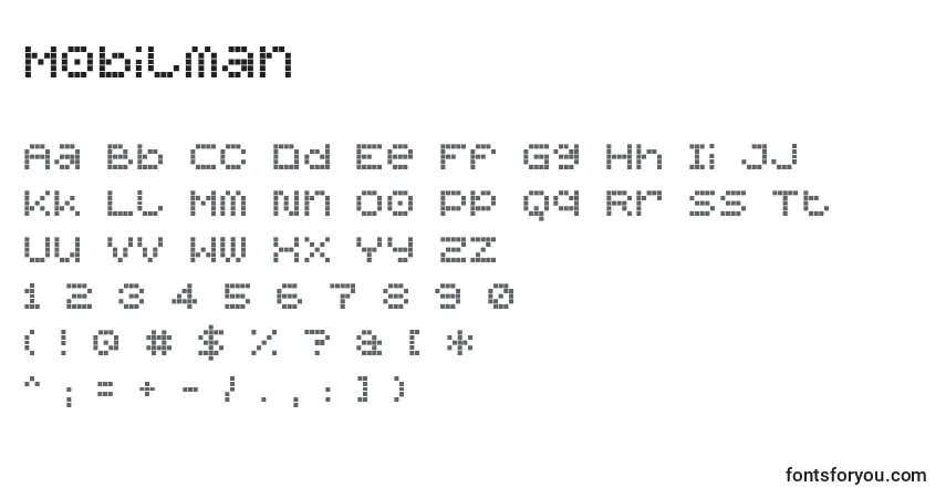 A fonte Mobilman – alfabeto, números, caracteres especiais