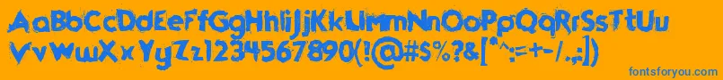 Funkrocker-Schriftart – Blaue Schriften auf orangefarbenem Hintergrund