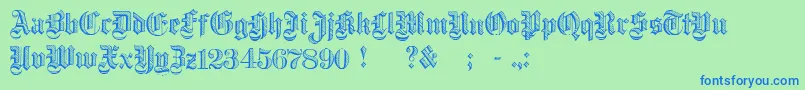 DampfplatzDemibold-Schriftart – Blaue Schriften auf grünem Hintergrund