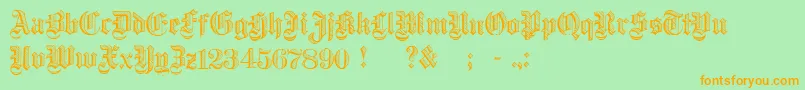 フォントDampfplatzDemibold – オレンジの文字が緑の背景にあります。