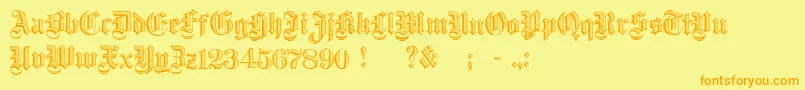DampfplatzDemibold-fontti – oranssit fontit keltaisella taustalla