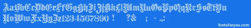 DampfplatzDemibold-Schriftart – Weiße Schriften auf blauem Hintergrund