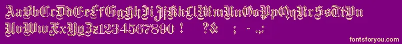フォントDampfplatzDemibold – 紫の背景に黄色のフォント