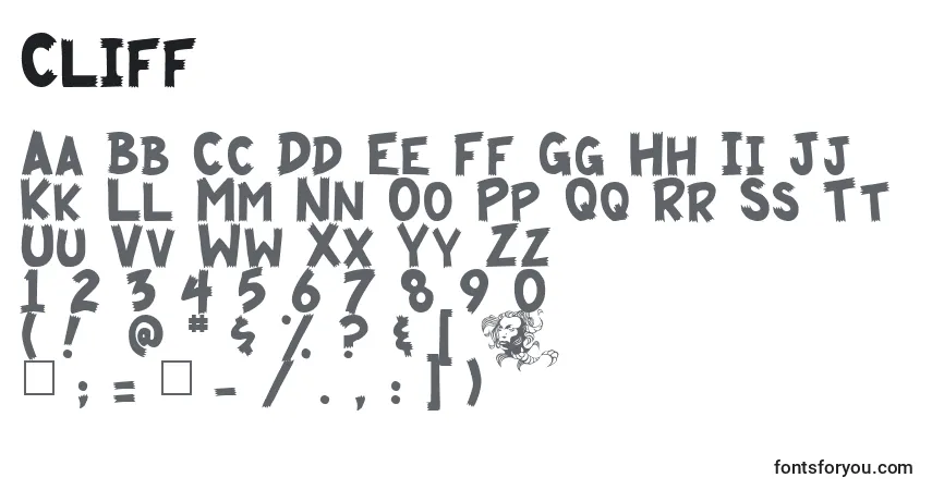 Czcionka Cliff – alfabet, cyfry, specjalne znaki
