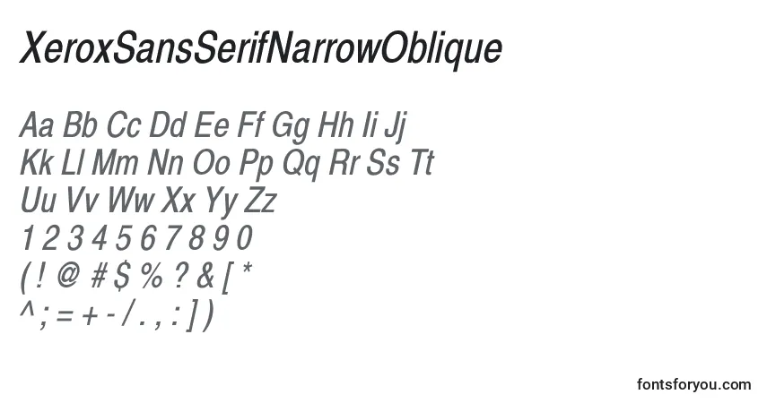 Шрифт XeroxSansSerifNarrowOblique – алфавит, цифры, специальные символы