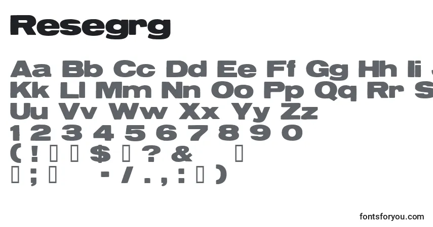 Czcionka Resegrg – alfabet, cyfry, specjalne znaki