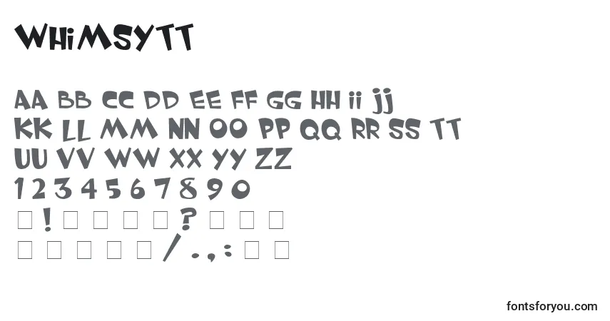 Czcionka Whimsytt – alfabet, cyfry, specjalne znaki