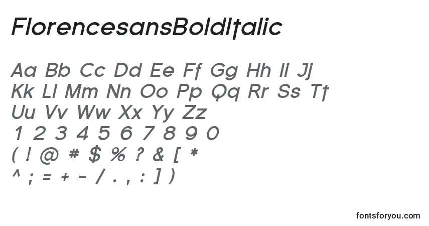 Schriftart FlorencesansBoldItalic – Alphabet, Zahlen, spezielle Symbole